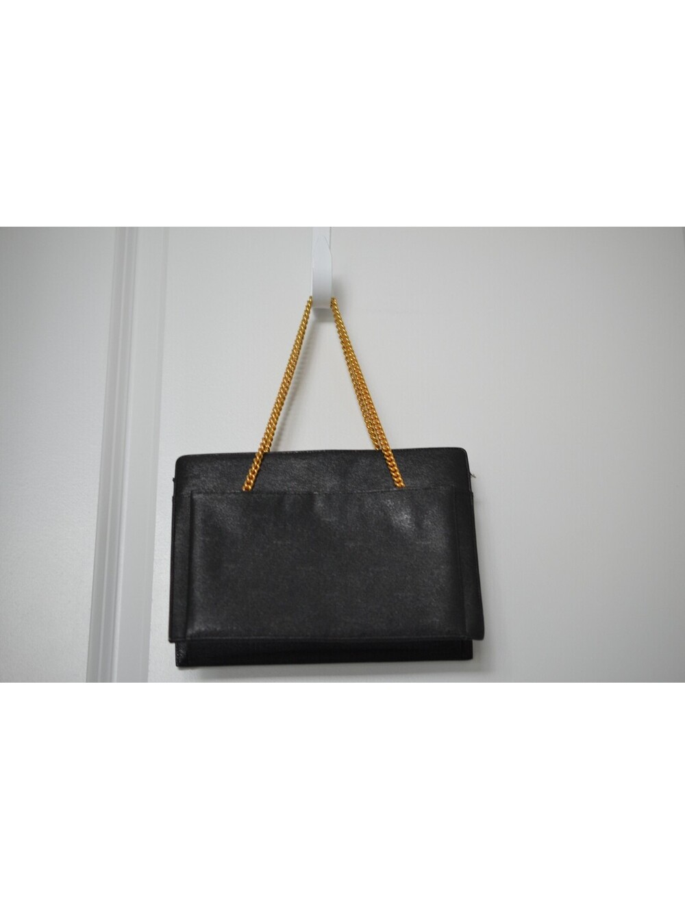 Vintage Saks Fifth Avenue Black Structured Handbag Gold Chain Handle Purse